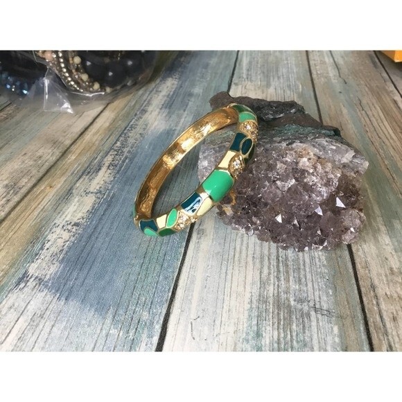 Bracelet Green and Clear Rhinestones - Picture 1 of 2